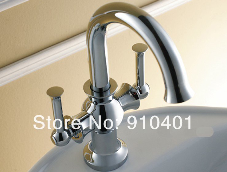Wholesale And Retail Promotion NEW chrome brass bathroom basin faucet double handles sink mixer tap swivel spout