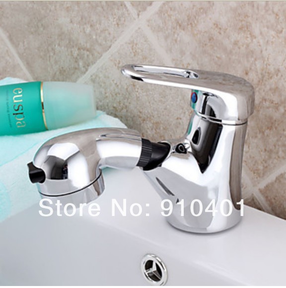 Wholesale And Retail Promotion Polished Chrome Brass Bathroom Faucet Pull Out Sprayer Dual Spout Sink Mixer Tap