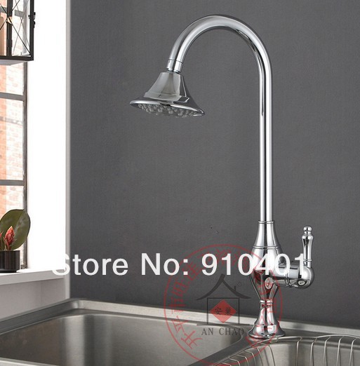 Wholesale And Retail Promotion Polished Chrome Brass Deck Mounted Kitchen Faucet Swivel Spout Sprayer Mixer Tap