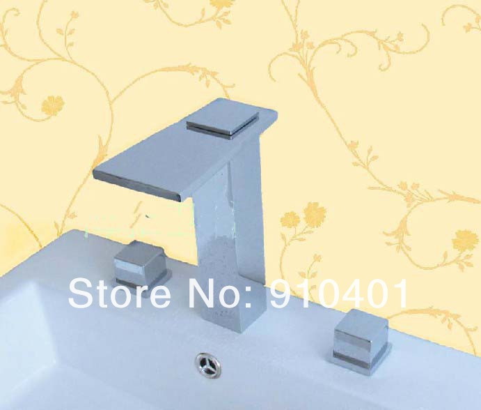 Wholesale And Retail Promotion  Polished Chrome Finish Bathroom Basin Faucet Dual Handles Deck Mounted Mixer Tap