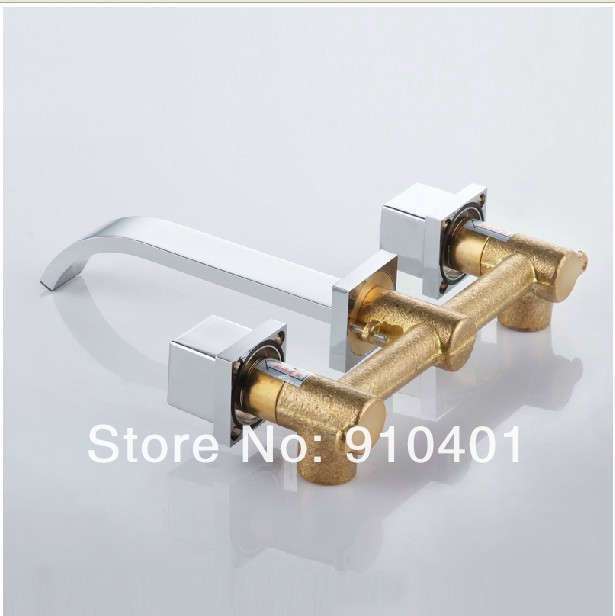 Wholesale And Retail Promotion Polished Chrome Wall Mounted Bathroom Waterfall Basin Faucet Dual Handles Mixer