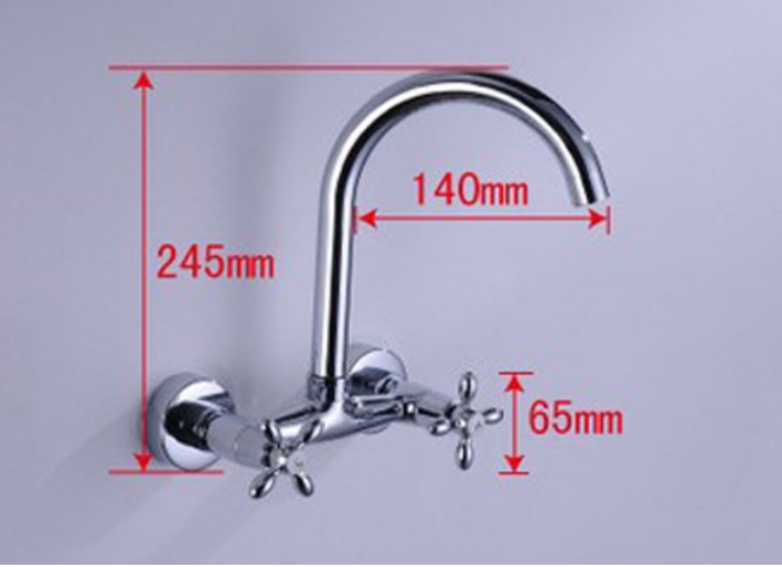Wholesale And Retail Promotion Polished Chrome Wall Mounted Brass Kitchen Faucet Double Handles Swivel Spout