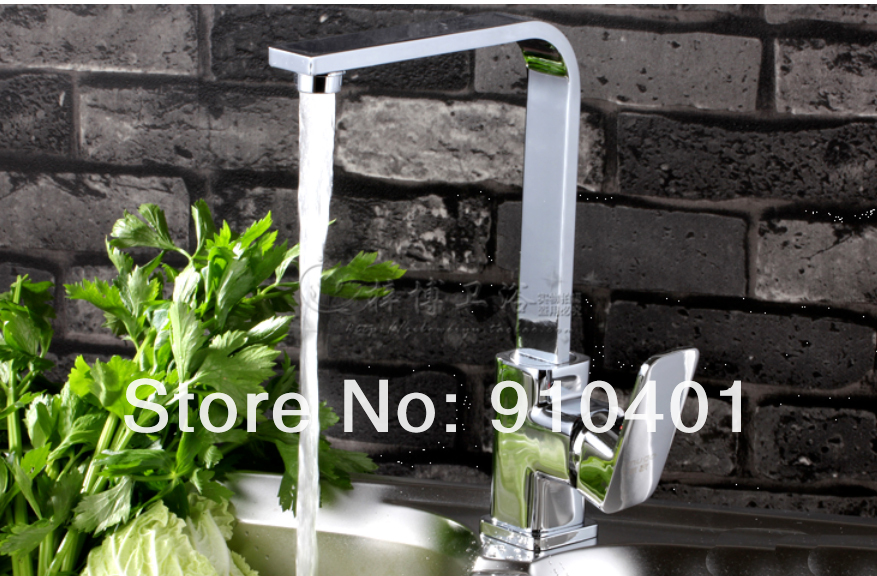 Wholesale And Retail Promotion Square Style Chrome Brass Deck Mounted Kitchen Faucet Swivel Spout Sink Mixer