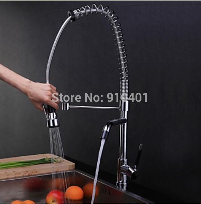 Wholesale And Retail Promotion Tall Chrome Brass Kitchen Faucet Dual Spout Vessel Sink Mixer Tap Deck Mounted