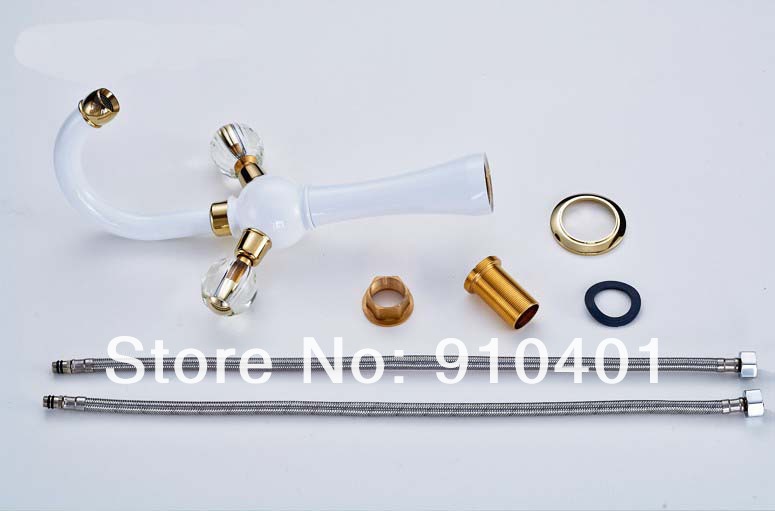 Wholesale And Retail Promotion Tall Style Bathroom Basin Faucet Dual Handles Vanity Sink Mixer Tap Golden Brass