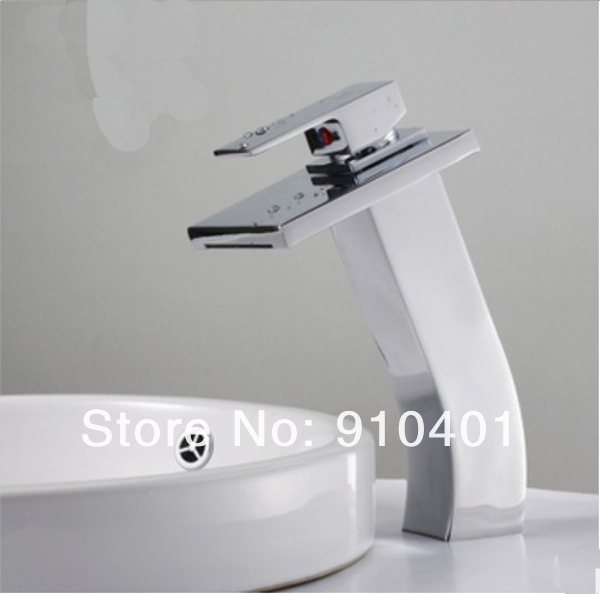 Wholesale And Retail Promotion  Tall Waterfall Chrome Brass Bathroom Faucet Square Spout Basin Sink Mixer Tap