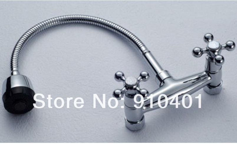 Wholesale And Retail Promotion Wall Mount Chrome Brass Kitchen Faucet Swivel Spout Sink Mixer Tap Dual Sprayer