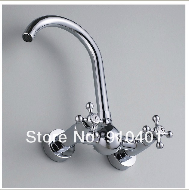 Wholesale And Retail Promotion Wall Mounted Chrome Brass Kitchen Faucet Dual Cross Handles Swivel Spout Mixer