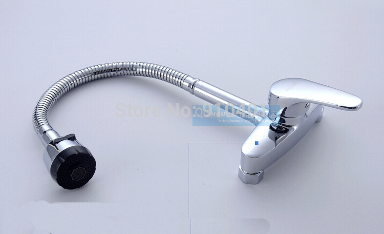Wholesale And Retail Promotion Wall Mounted Chrome Brass Kitchen Faucet Single Handle Sink Mixer Tap Dual Spout