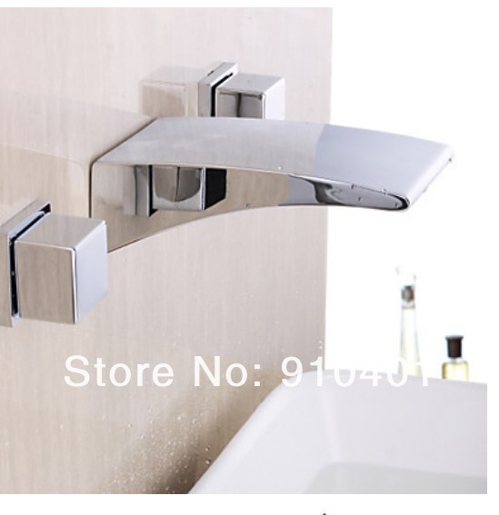 Wholesale And Retail Promotion Wall Mounted Chrome Brass Waterfall Bathroom Basin Faucet Dual Handle Sink Mixer