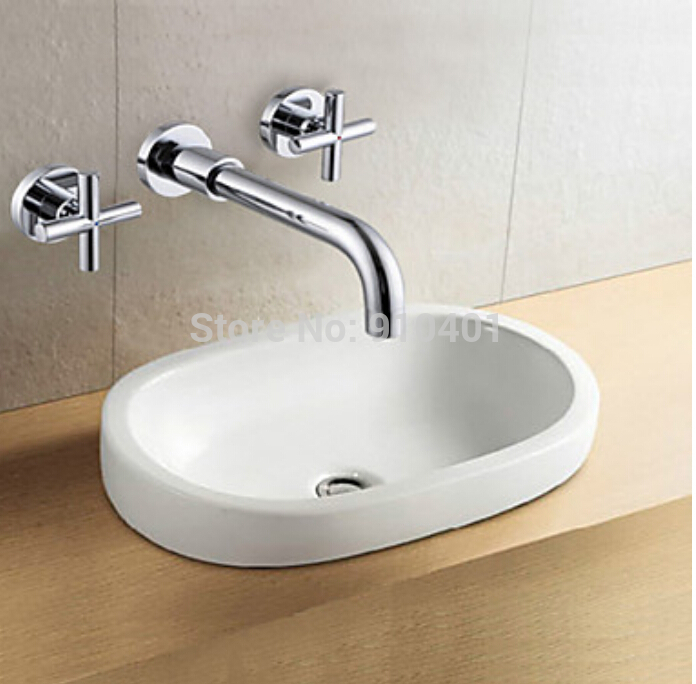 Wholesale And Retail Promotion Wall Mounted Widespread 8" Bathroom Basin Faucet Dual Cross Handles Mixer Tap