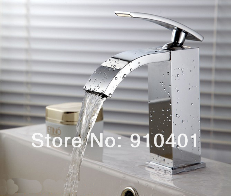 Wholesale And Retail Promotion Waterfall Brass Bathroom Sink Basin Mixer Tap Single Handle Faucet Chrome Finish