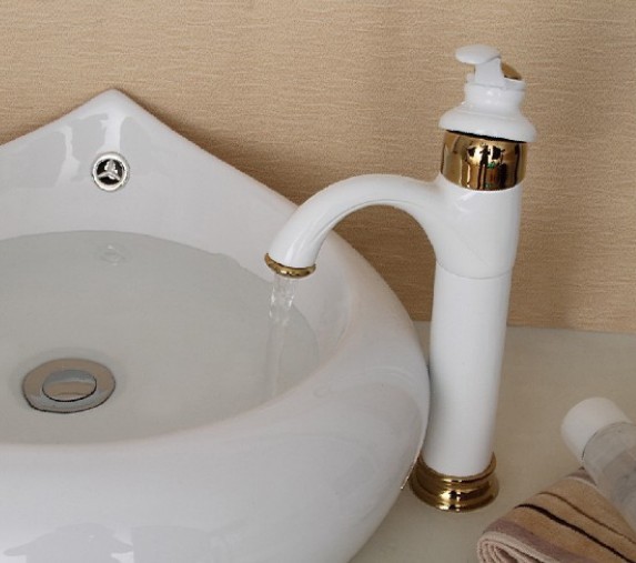 Wholesale And Retail Promotion  White Painted 12"Tall Bathroom Sink Basin Faucet Mixer Tap Single Lever Faucet