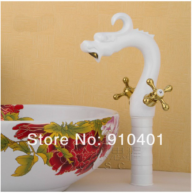 Wholesale And Retail Promotion White Painting Solid Brass Bathroom Dragon Faucet Dual Handles Vanity Mixer Tap
