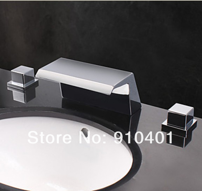 Wholesale And Retail Promotion Widespread Chrome Waterfall Bathroom Basin Faucet Vanity Sink Mixer Tap 2 Handle