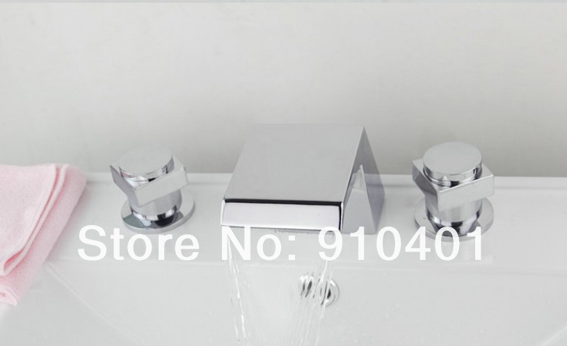 Wholesale And Retail Promotion Widespread Waterfall Bathroom Basin Faucet Dual Handles Vanity Sink Mixer Tap