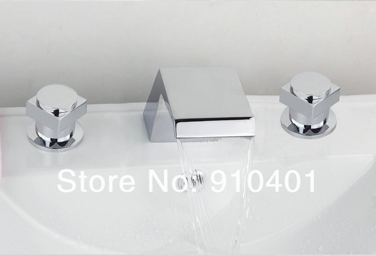 Wholesale And Retail Promotion Widespread Waterfall Bathroom Basin Faucet Dual Handles Vanity Sink Mixer Tap