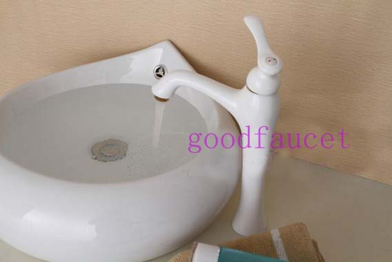 Wholesale And Retail White Color Bathroom Faucet Vessel Sink Countertop Mixer Tap Tall Style Single Handle Faucet
