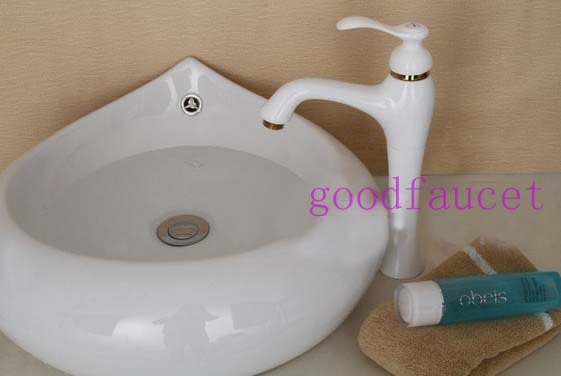 Wholesale And Retail White Color Bathroom Faucet Vessel Sink Countertop Mixer Tap Tall Style Single Handle Faucet