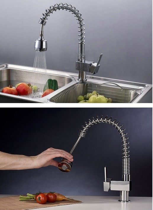 Wholesale And Retainl Promotion Pull Out Chrome Brass Kitchen Bar Sink Faucet Dual Spout Mixer Tap Single Handle