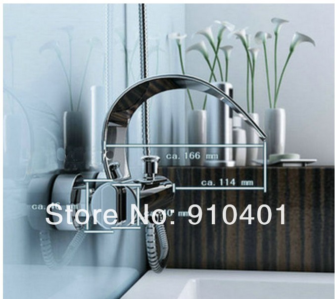 Wholesale/ Retail Promotion  Wall Mounted Chrome Brass Bathroom Waterfall Basin Faucet Bathtub Sink Mixer Tap