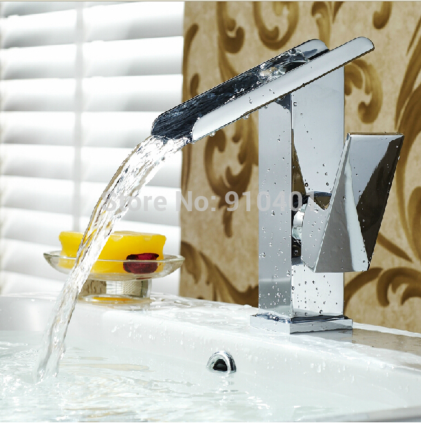 Wholesale and Retail Promotion Chrome Brass Waterfall Bathroom Basin Faucet Single Handle Vanity Sink Mixer Tap