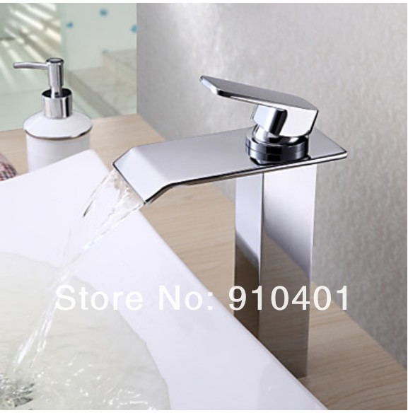 Wholesale and Retail Promotion Chrome Tall Bathroom Faucet Waterfall Spout Vanity Sink Mixer Tap Single Handle