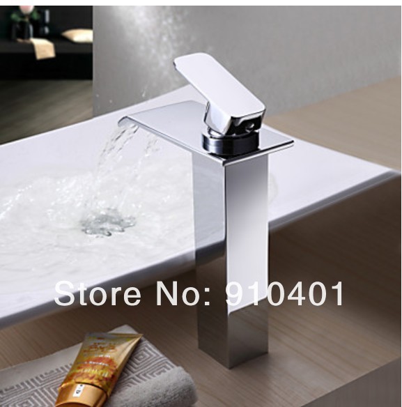 Wholesale and Retail Promotion Chrome Tall Bathroom Faucet Waterfall Spout Vanity Sink Mixer Tap Single Handle