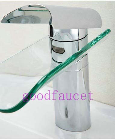 Wholesale bathroom waterfall faucet polish chrome glass basin vessel sink mixer tap single handle bathroom mixer