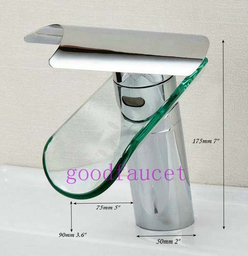 Wholesale bathroom waterfall faucet polish chrome glass basin vessel sink mixer tap single handle bathroom mixer