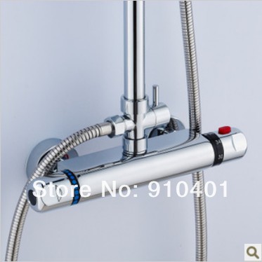 Bathroom Thermostatic Rainfall Shower Set Faucet 8 Inches Round Shower Head With Handheld Shower Chrome