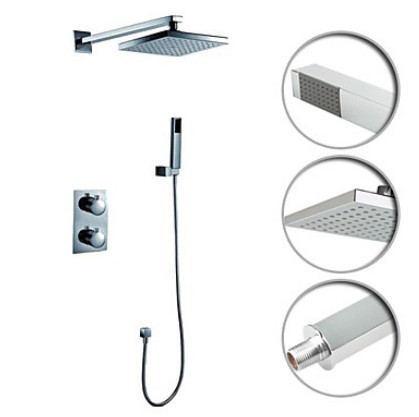 Chrome Luxury Bathroom Thermostatic Rainfall Shower Set Faucet Square 8"Shower Head W/ Handheld Shower 
