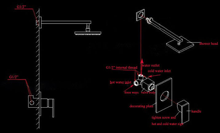 Contemporary Chrome Wall Mount Bathroom Rain Shower Set Faucet Mixer Tap Single Handle 2PCS