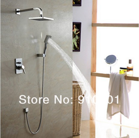 Contemporary wall mounted shower set faucet 8"rainfall shower head & handheld shower chrome