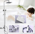 Luxury Wall Mounted Rainfall Shower Faucet Set 8"Square Brass Shower Head Bathtub Faucet With Handheld Shower Chrome Finish