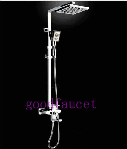 Promotion wall mounted 8"rain shower mixer tap square shower head + tub faucet + hand shower bathroom shower sets