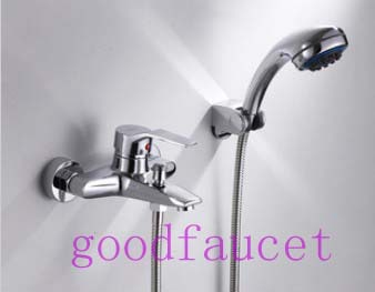 Single handle bathroom shower faucet set with bathtub faucet brass mixer tap chrome with luxury handheld shower