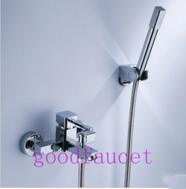 Wall Mount Bathroom Shower Set Faucet With Square Handheld Shower Adjustable Center To Center Chrome Finish