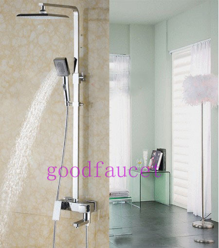 Wall Mount Luxury Square Full Brass Chrome Plated 8" Bathroom Rain Shower Faucet Set Mixer Tap With Tub Faucet