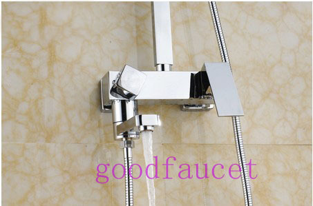 Wall Mount Luxury Square Full Brass Chrome Plated 8" Bathroom Rain Shower Faucet Set Mixer Tap With Tub Faucet