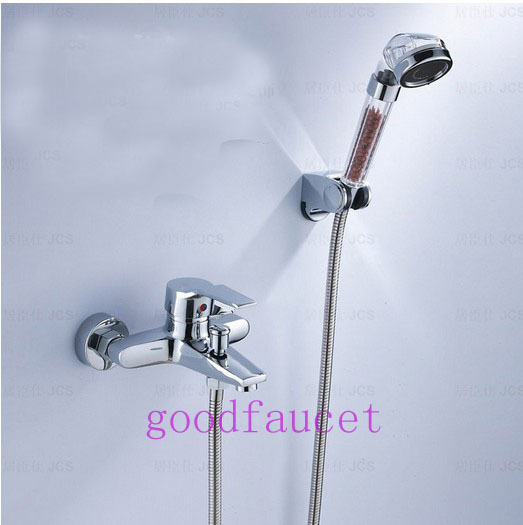 Wall Mounted Bathroom Anion Water Pressure Boosting SPA Bath Tub Faucet Tap w/ Hand Shower