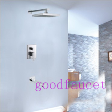 Wall mounted rainfall 8 inches shower set mixer tap with bathroom tub faucet with single lever chrome finish