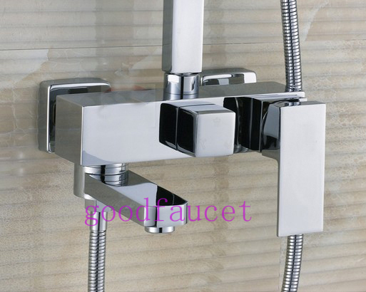 Wholesale And Retail NEW Chrome Brass Water Pressure Boosting Bathroom Rain 8"Shower Mixer Tub Faucet Shower Set