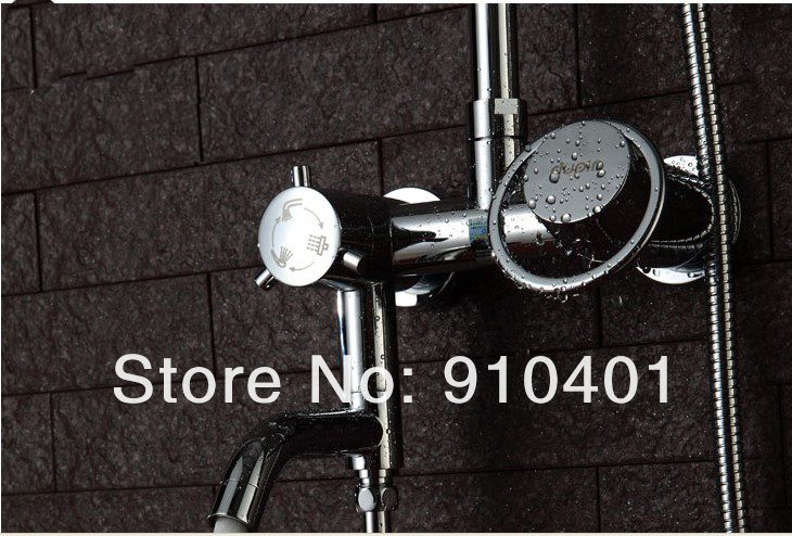 Wholesale And Retail Promotion   NEW Chrome Luxury 8" Rain Bule Shower Faucet Set Bathtub Shower Column Mixer Tap