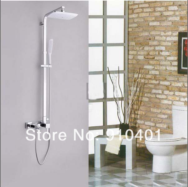 Wholesale And Retail Promotion   Wall Mounted Chrome Finish 8" Square Rainfall Shower Faucet Set Tub Mixer Tap