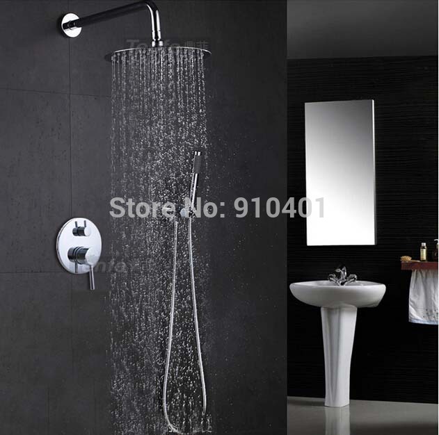 Wholesale And Retail Promotion Chrome Brass 10" Rain Shower Head Wall Mounted Shower Arm Single Handle Vavle
