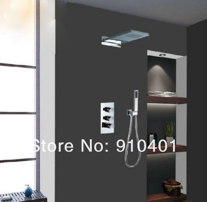 Wholesale And Retail Promotion Luxury 22" Rainfall Waterfall Thermostatic Shower Mixer Tap + Brass Hand Shower