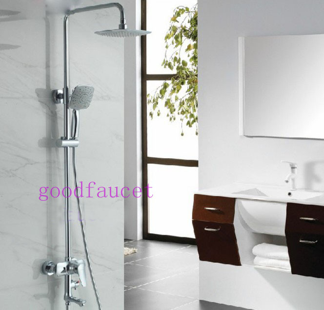 Wholesale And Retail Promotion Luxury Bathroom 8" Rain Shower Tub Mixer Faucet Set W/ Bar Hand Shower Units Tap