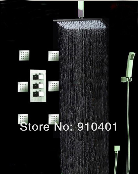 Wholesale And Retail Promotion Luxury Rain 12" Round Shower Thermostatic Shower Faucet Set W/ Body Jets Spray