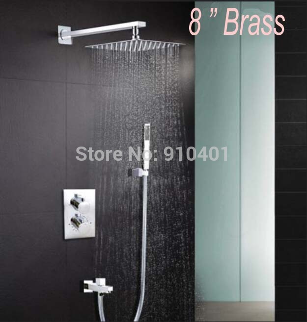 Wholesale And Retail Promotion Luxury Thermostatic 8" Rain Shower Faucet Tub Mixer Tap Hand Shower Wall Mounted